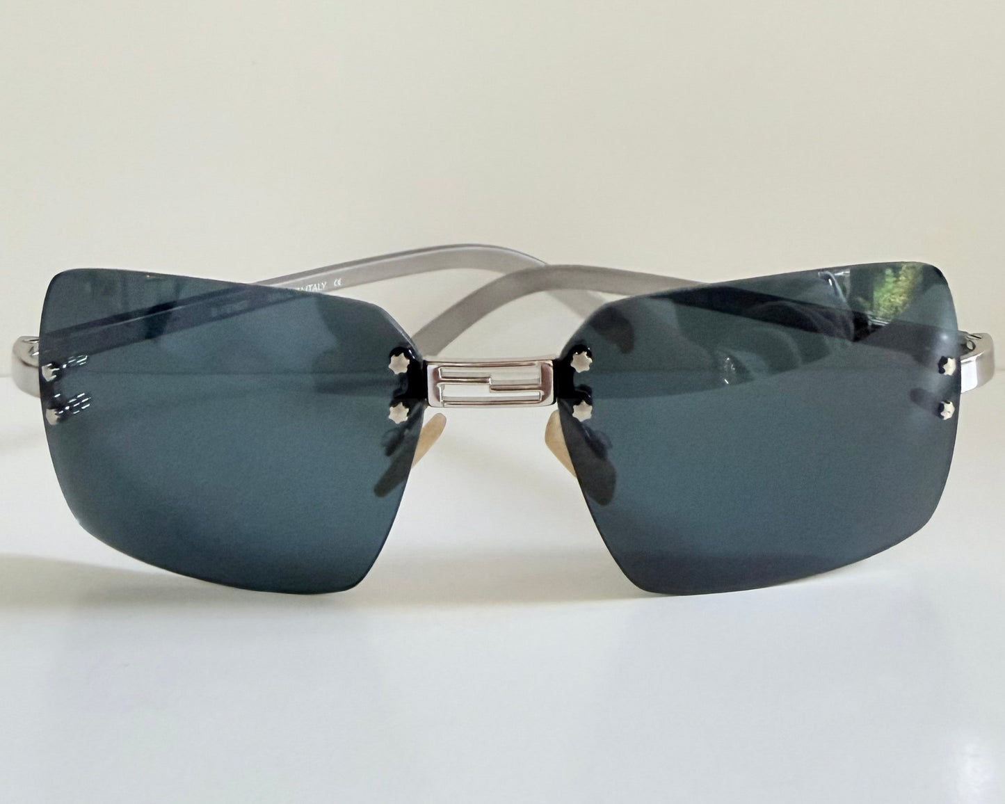 Fendi Y2K 00s vintage sunglasses - rimless blue frame with logos