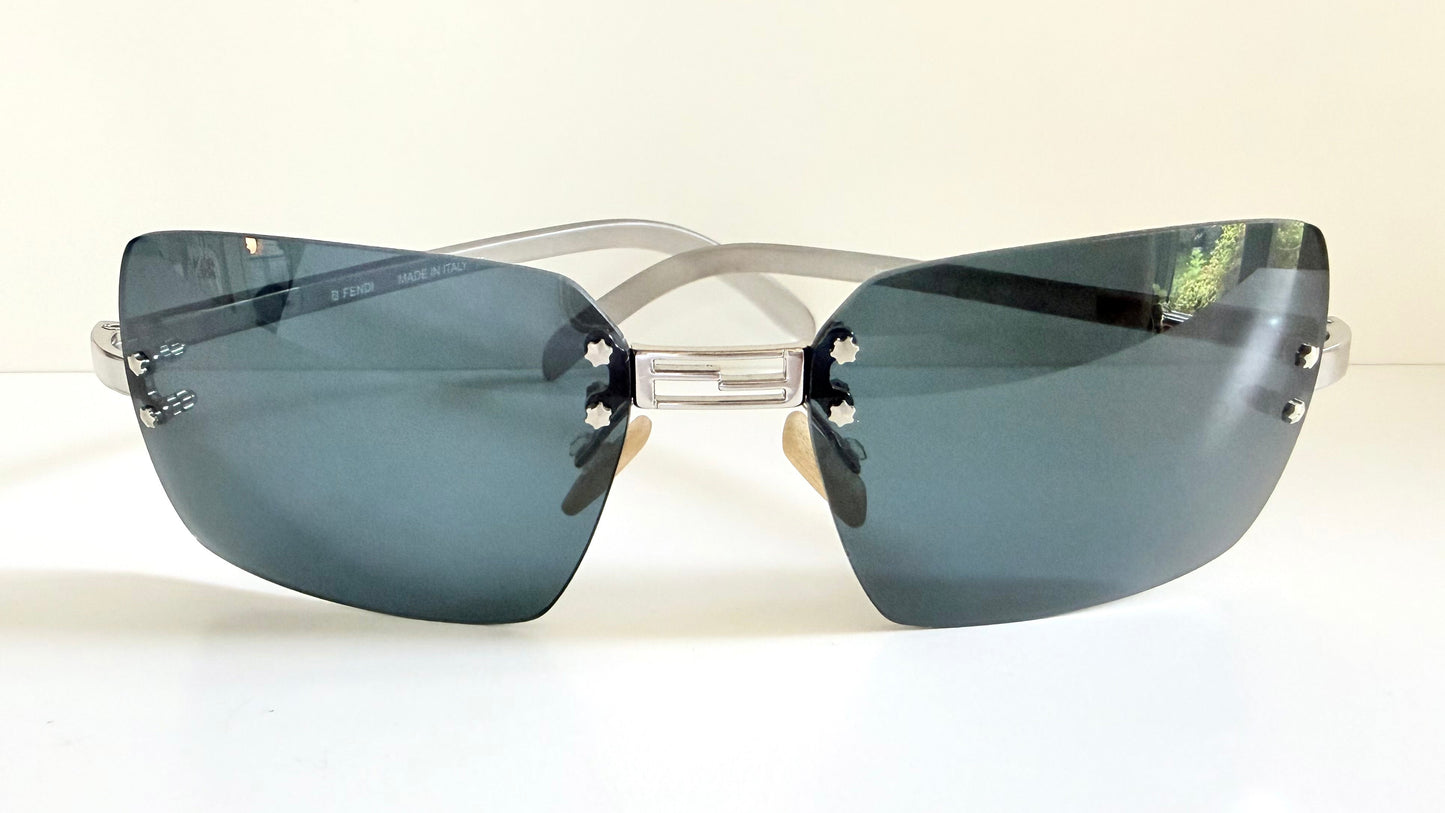 Fendi Y2K 00s vintage sunglasses - rimless blue frame with logos