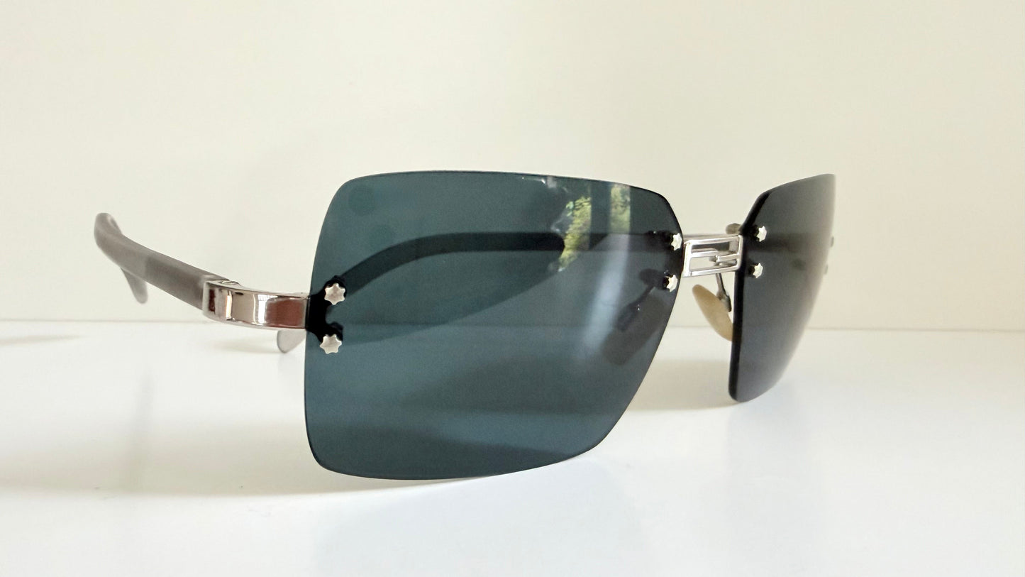Fendi Y2K 00s vintage sunglasses - rimless blue frame with logos