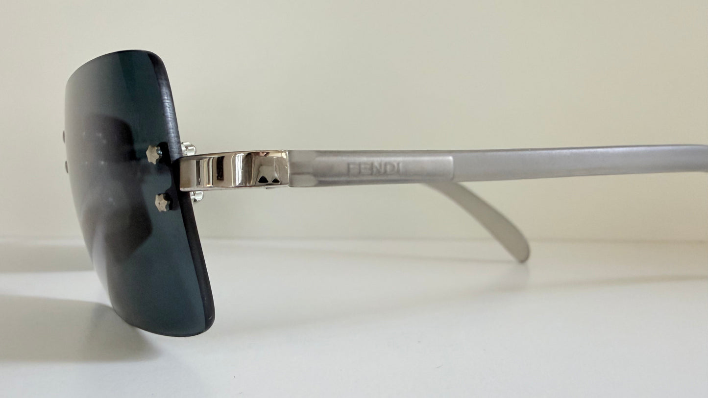 Fendi Y2K 00s vintage sunglasses - rimless blue frame with logos