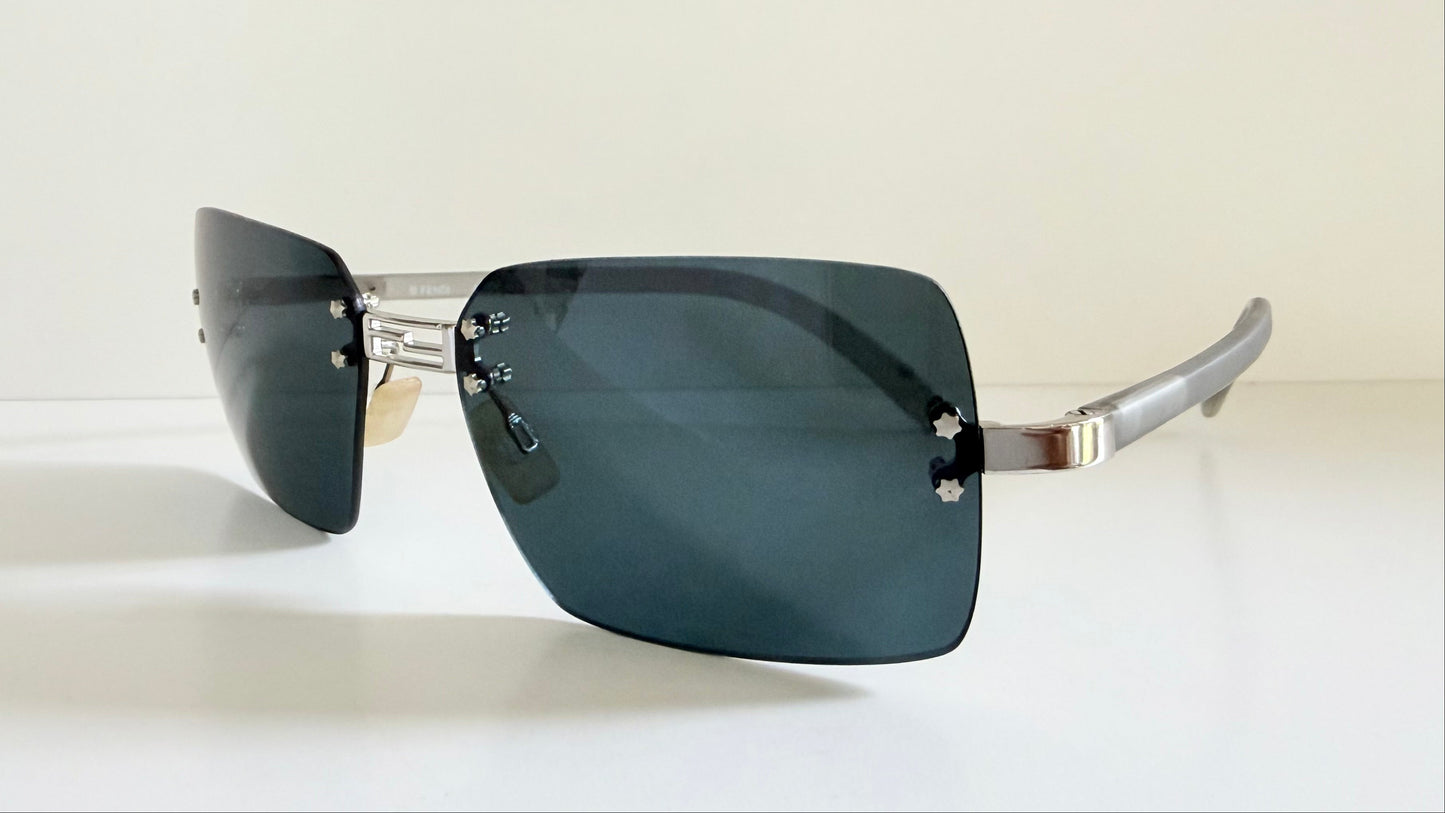 Fendi Y2K 00s vintage sunglasses - rimless blue frame with logos