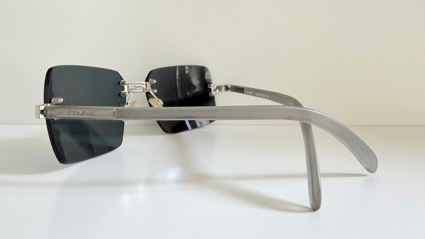 Fendi Y2K 00s vintage sunglasses - rimless blue frame with logos