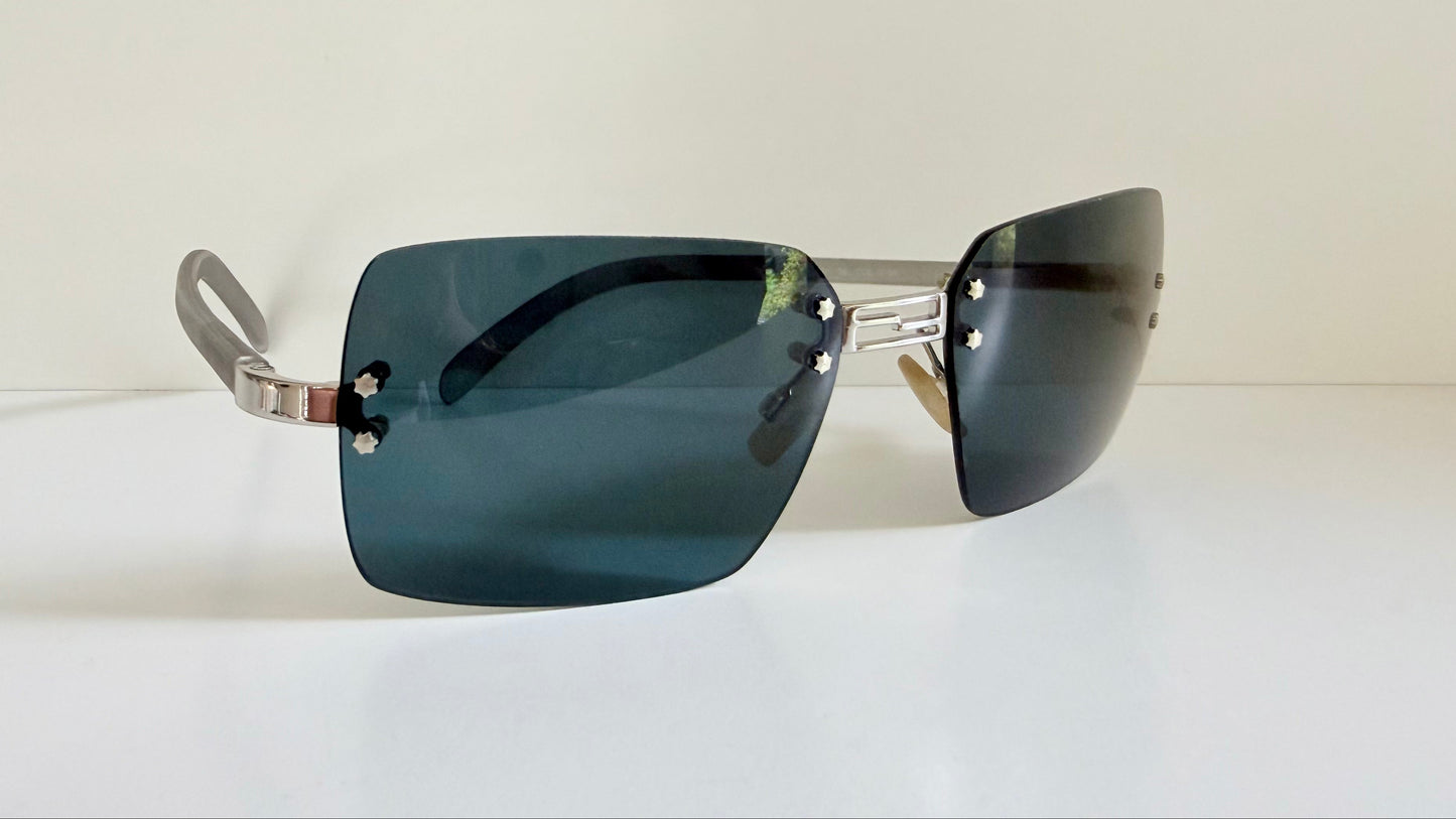 Fendi Y2K 00s vintage sunglasses - rimless blue frame with logos