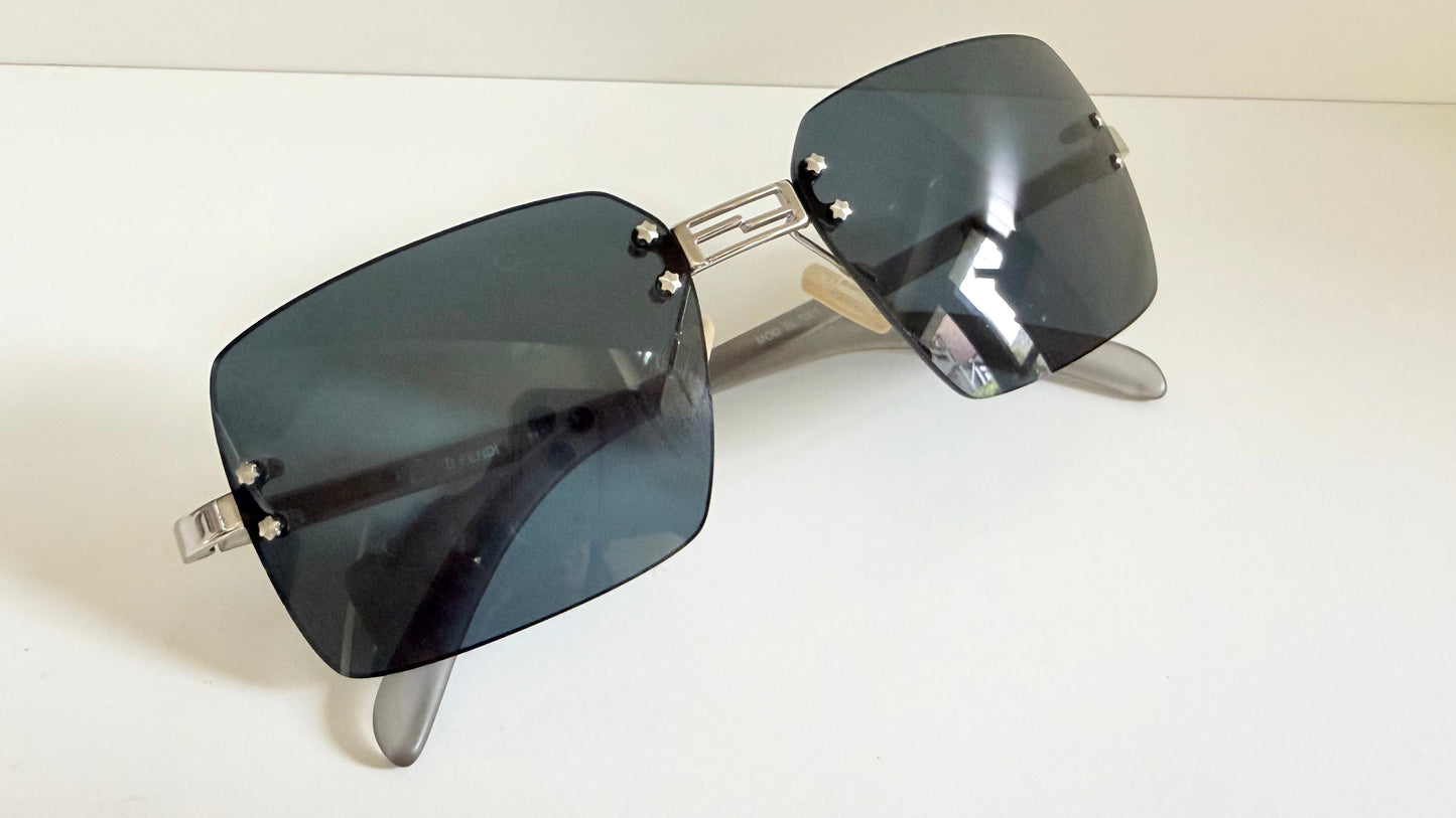Fendi Y2K 00s vintage sunglasses - rimless blue frame with logos