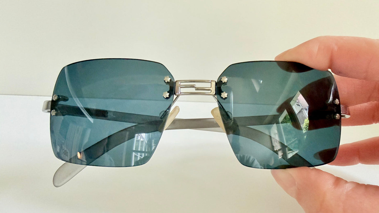 Fendi Y2K 00s vintage sunglasses - rimless blue frame with logos