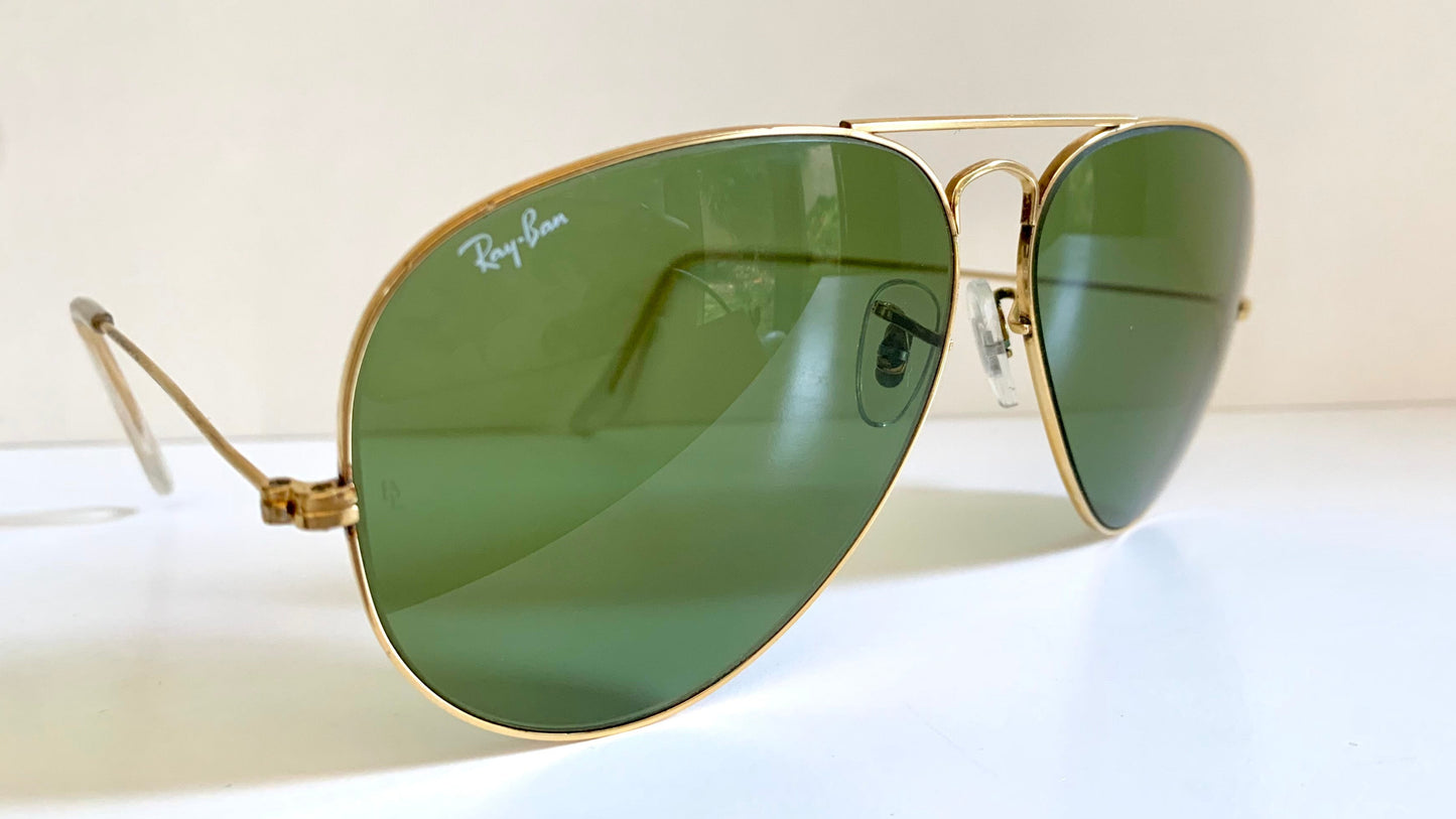 Ray Ban B&L USA vintage sunglasses - Aviator 62mm green and golden frames