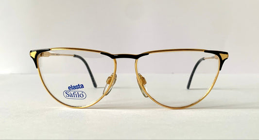 Safilo Elasta 80s vintage glasses - Golden metal and black frames