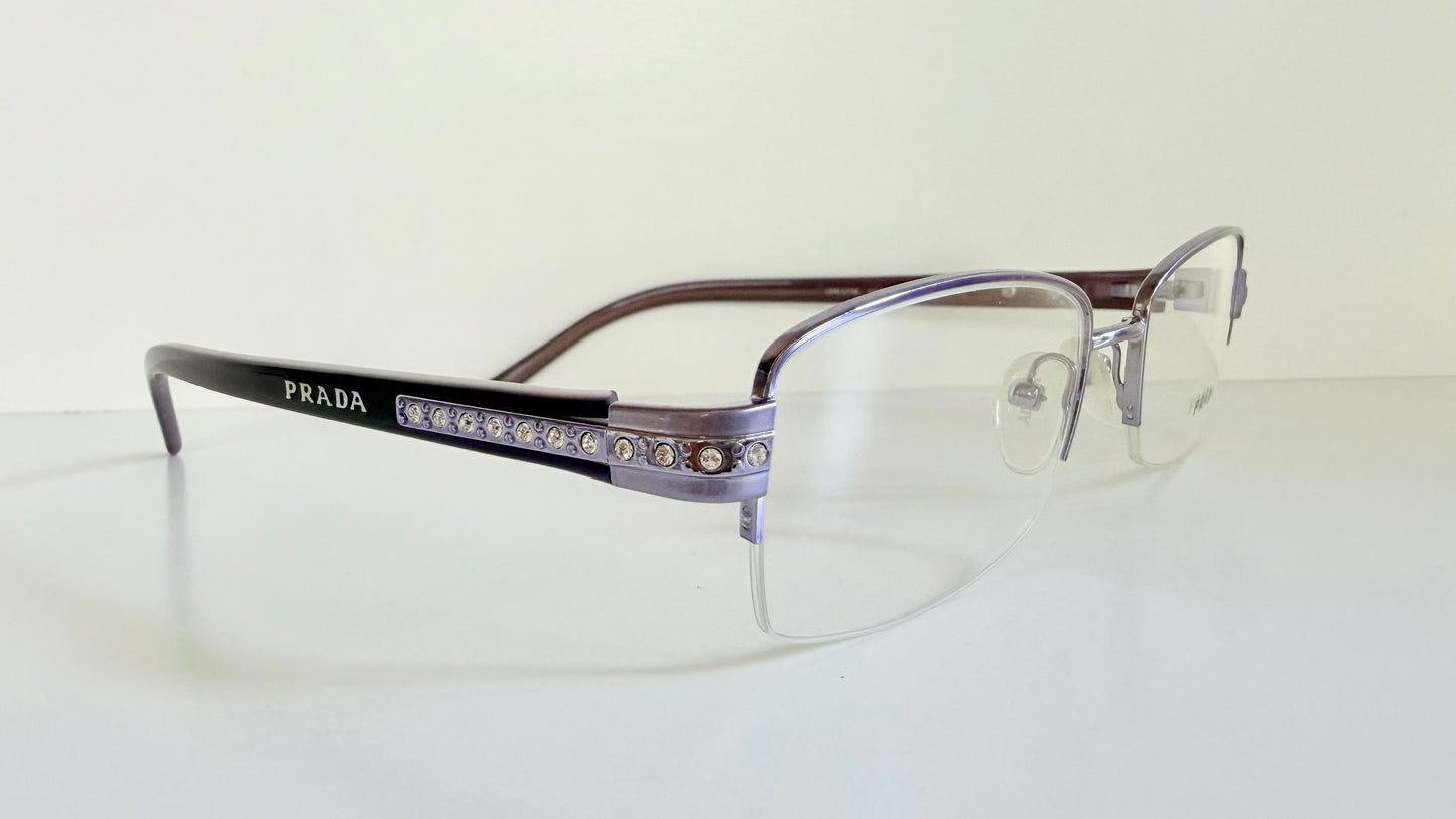 Prada vintage 00s eyeglasses - Y2K purple rimless frame with strass crystals