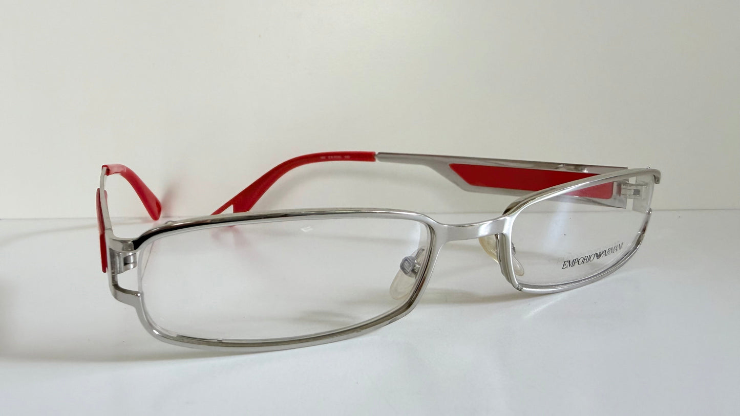 Vintage Emporio Armani 00s eyeglasses - Y2K silver and red frame