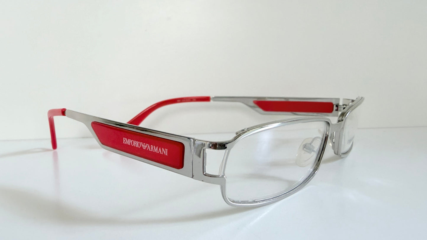 Vintage Emporio Armani 00s eyeglasses - Y2K silver and red frame