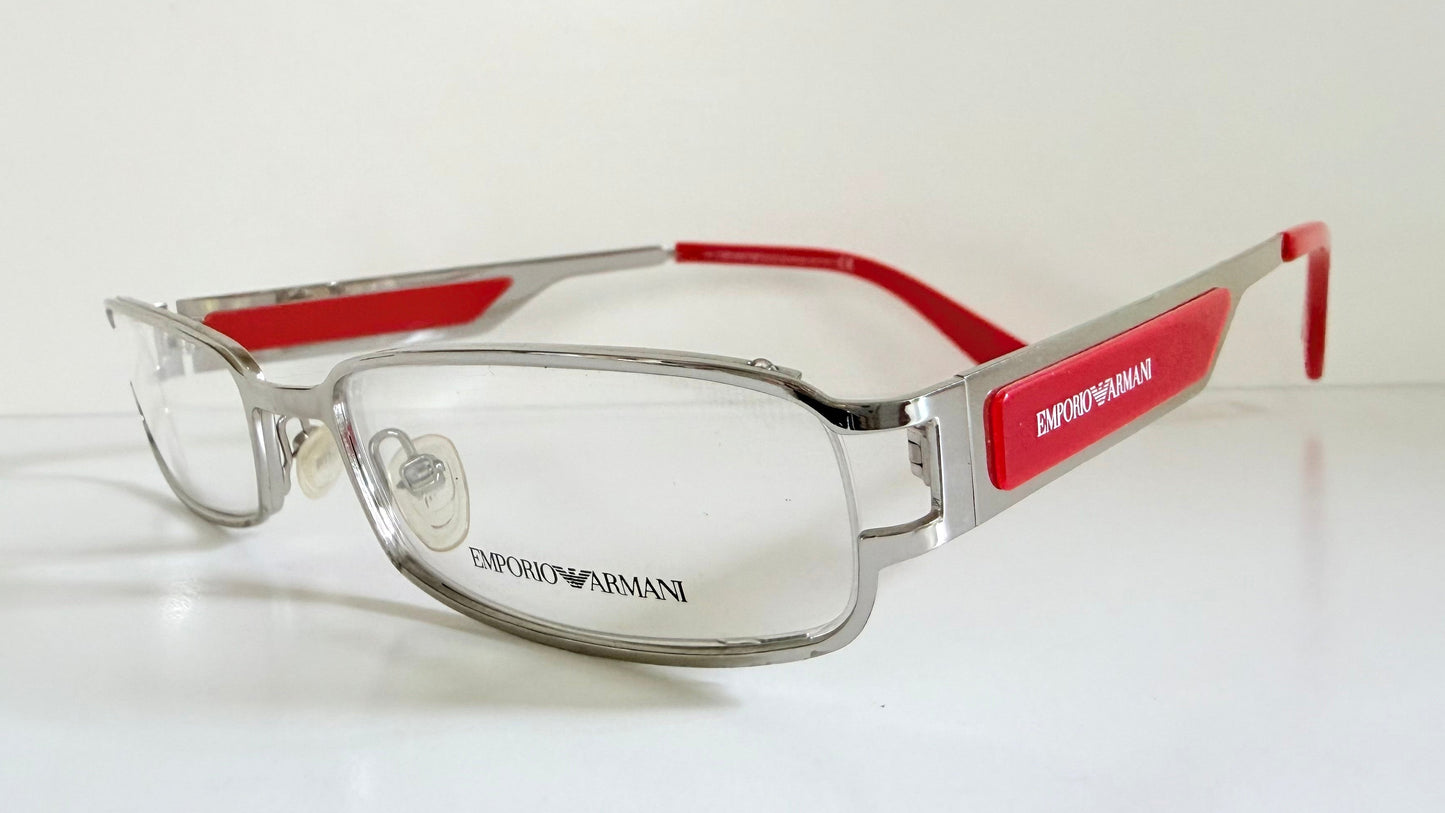 Vintage Emporio Armani 00s eyeglasses - Y2K silver and red frame