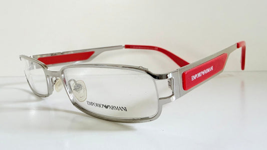 Vintage Emporio Armani 00s eyeglasses - Y2K silver and red frame