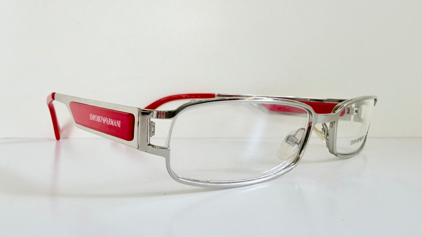 Vintage Emporio Armani 00s eyeglasses - Y2K silver and red frame