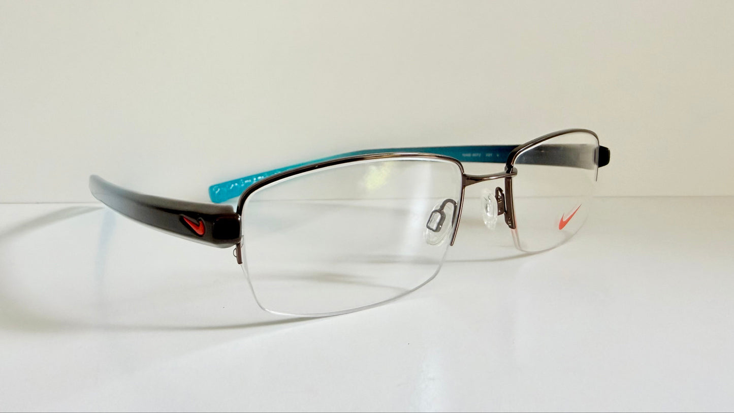 Vintage Nike 00s eyeglasses - Y2K rimless frame with black and blue temple