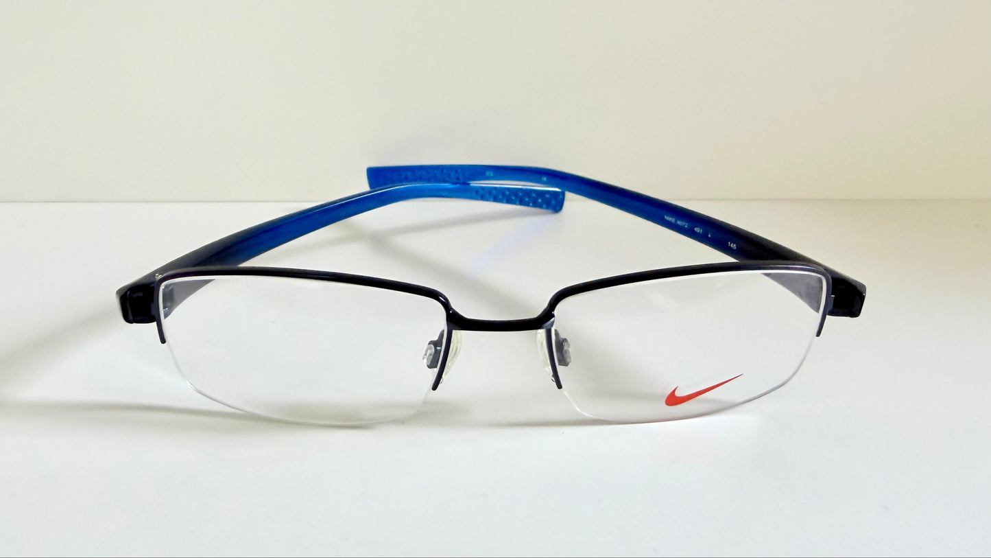 Vintage Nike 00s eyeglasses - Y2K rimless frame with black and blue temple