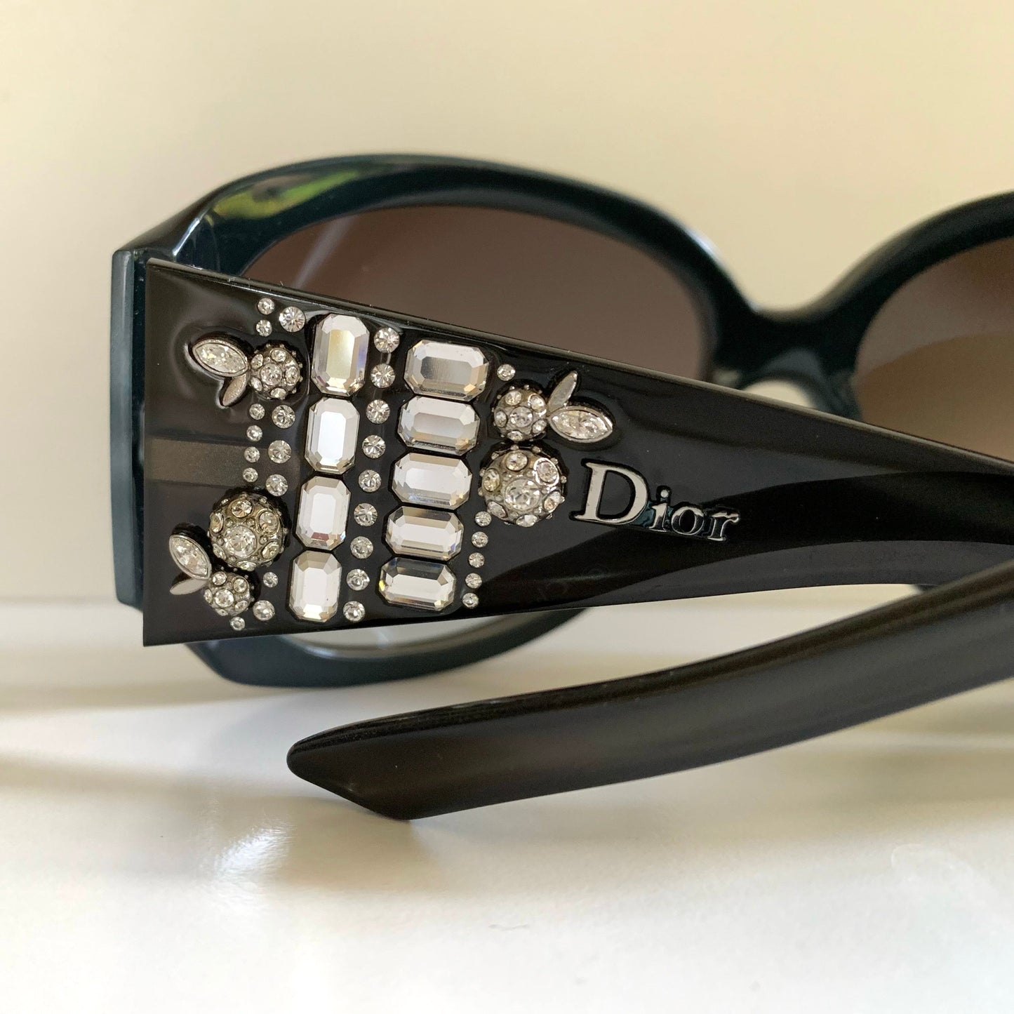 Vintage Y2K rare Dior Limited Sunglasses - Dark green frame with crystal