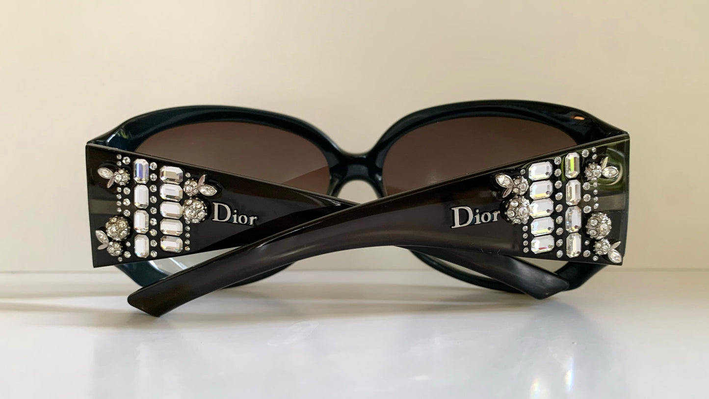 Vintage Y2K rare Dior Limited Sunglasses - Dark green frame with crystal