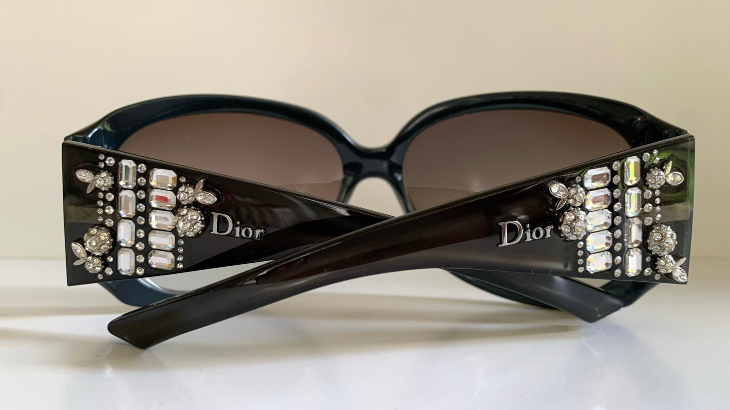 Vintage Y2K rare Dior Limited Sunglasses - Dark green frame with crystal