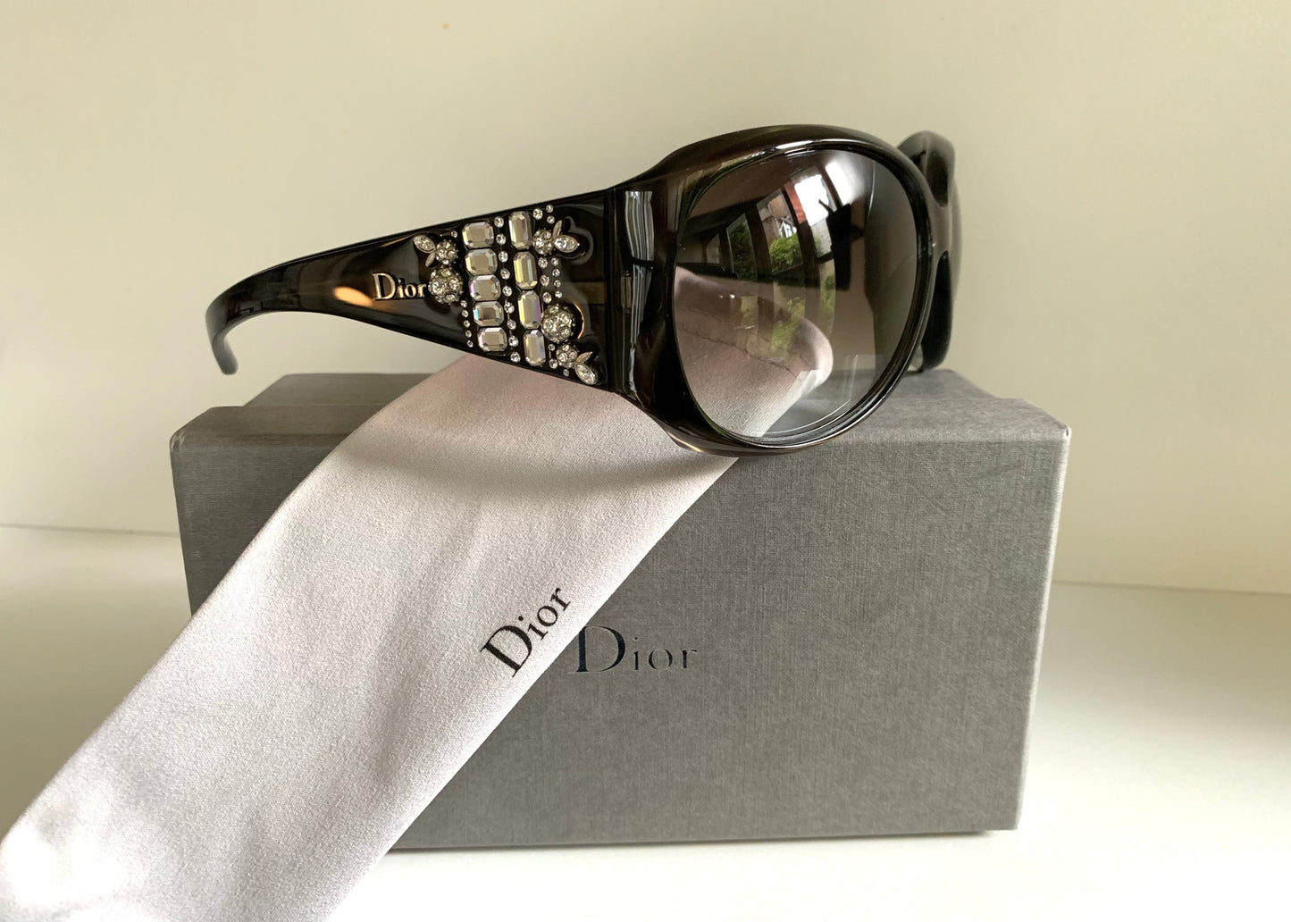 Vintage Y2K rare Dior Limited Sunglasses - Dark green frame with crystal