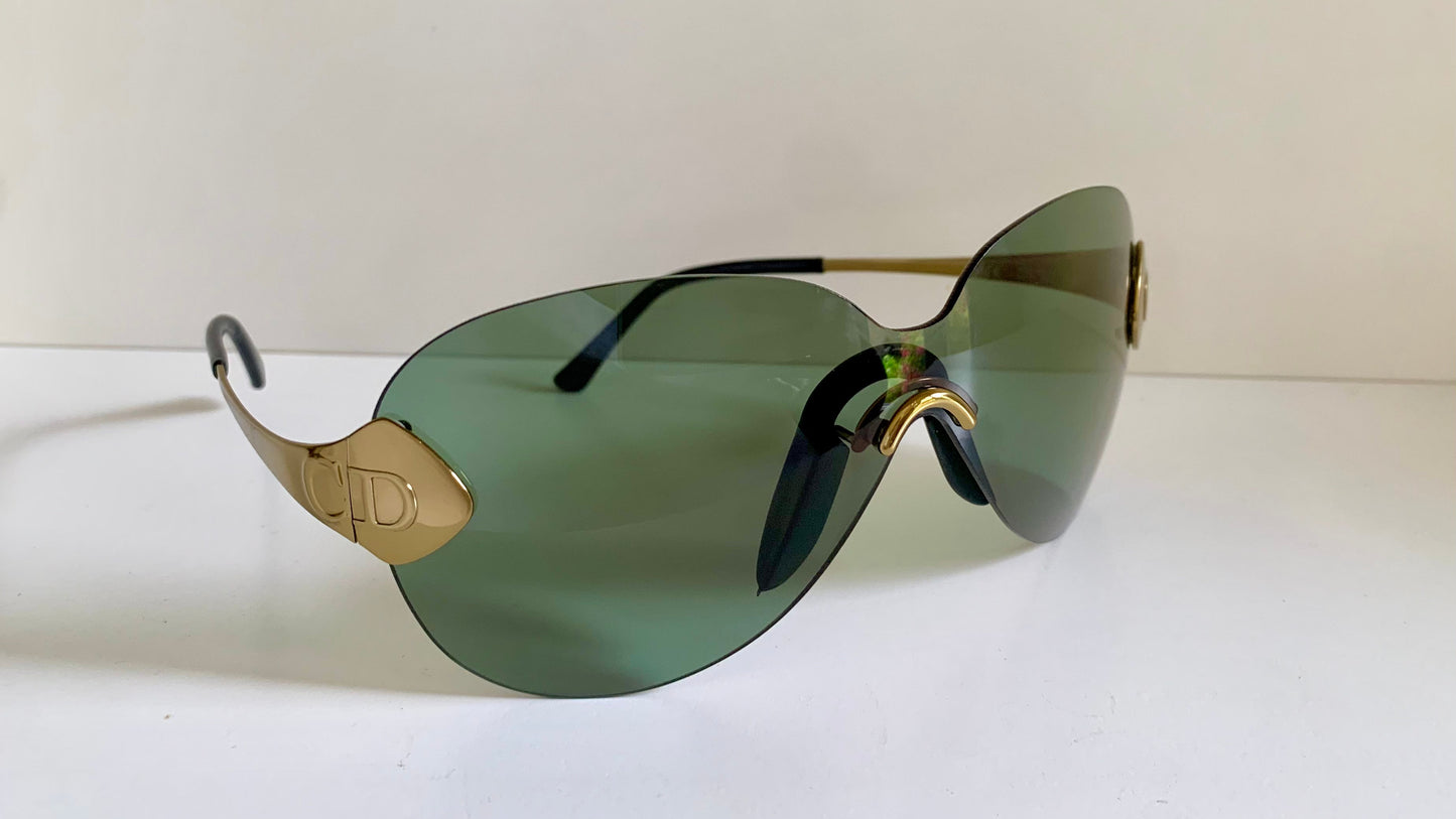 Christian Dior Vintage Sunglasses - 2000 Dior PILOT John Galliano mask gold and green frames