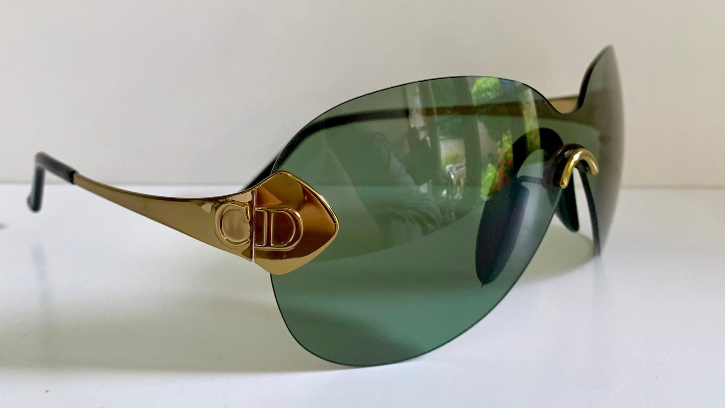 Christian Dior Vintage Sunglasses - 2000 Dior PILOT John Galliano mask gold and green frames