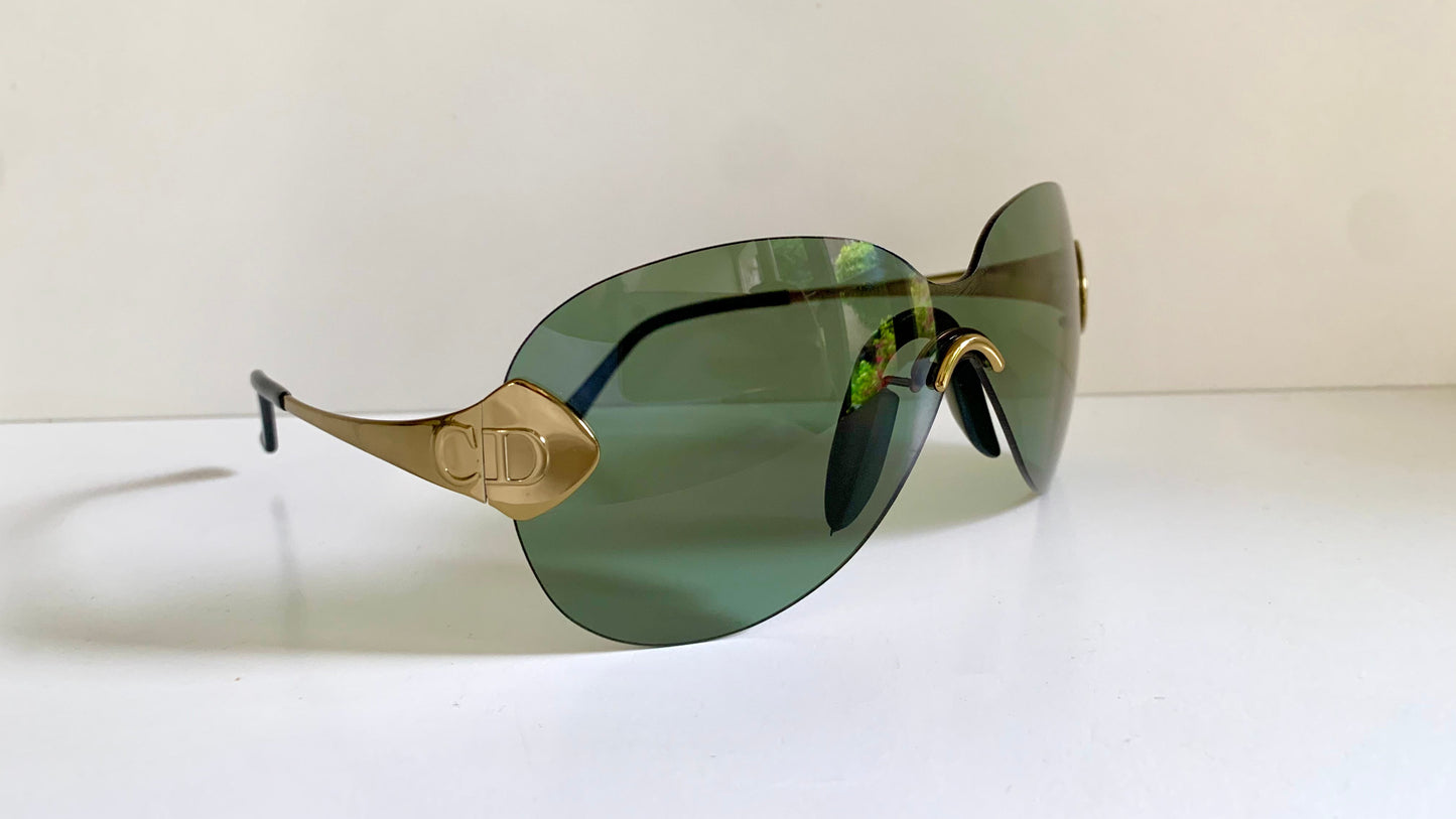 Christian Dior Vintage Sunglasses - 2000 Dior PILOT John Galliano mask gold and green frames