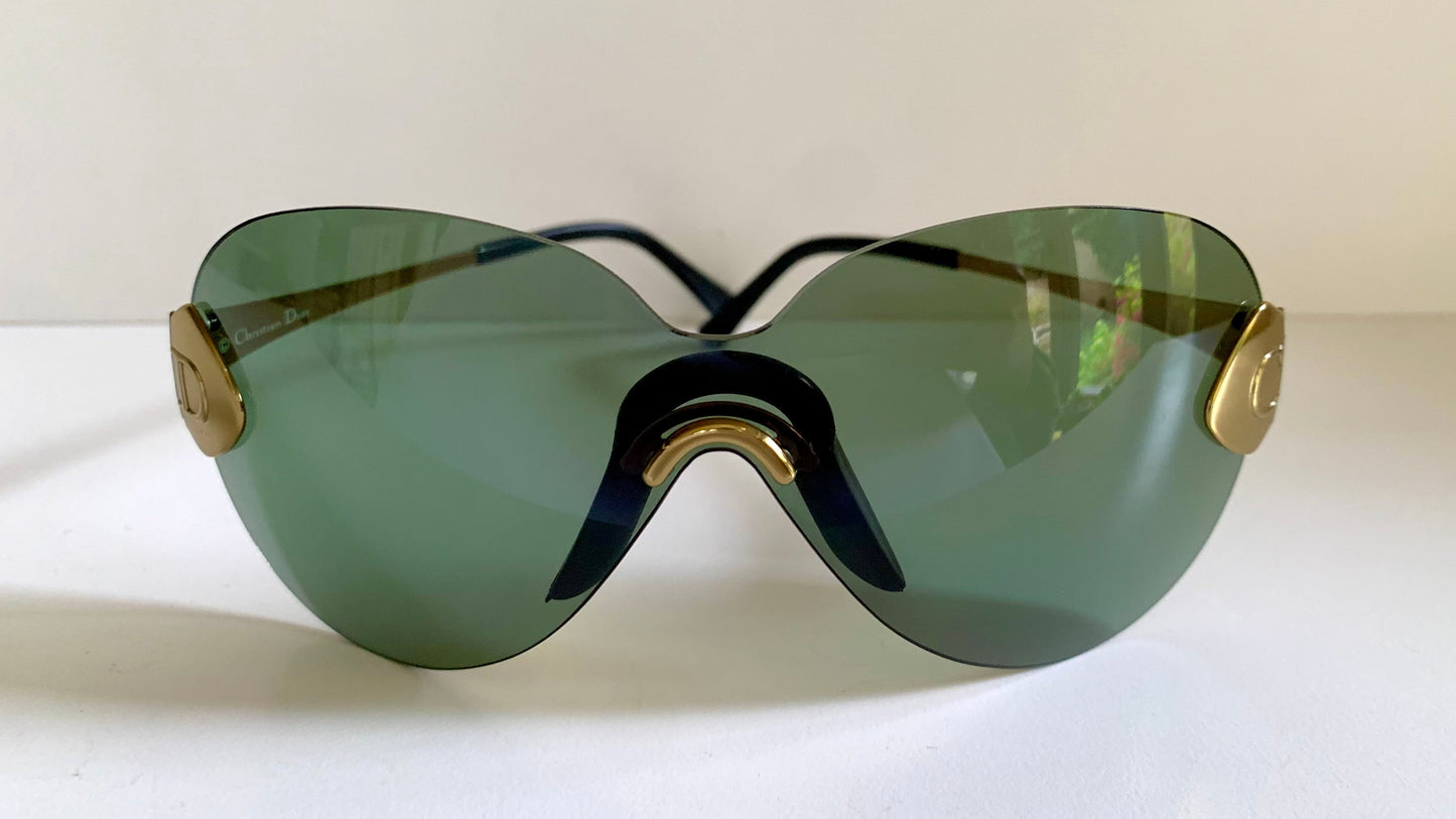 Christian Dior Vintage Sunglasses - 2000 Dior PILOT John Galliano mask gold and green frames