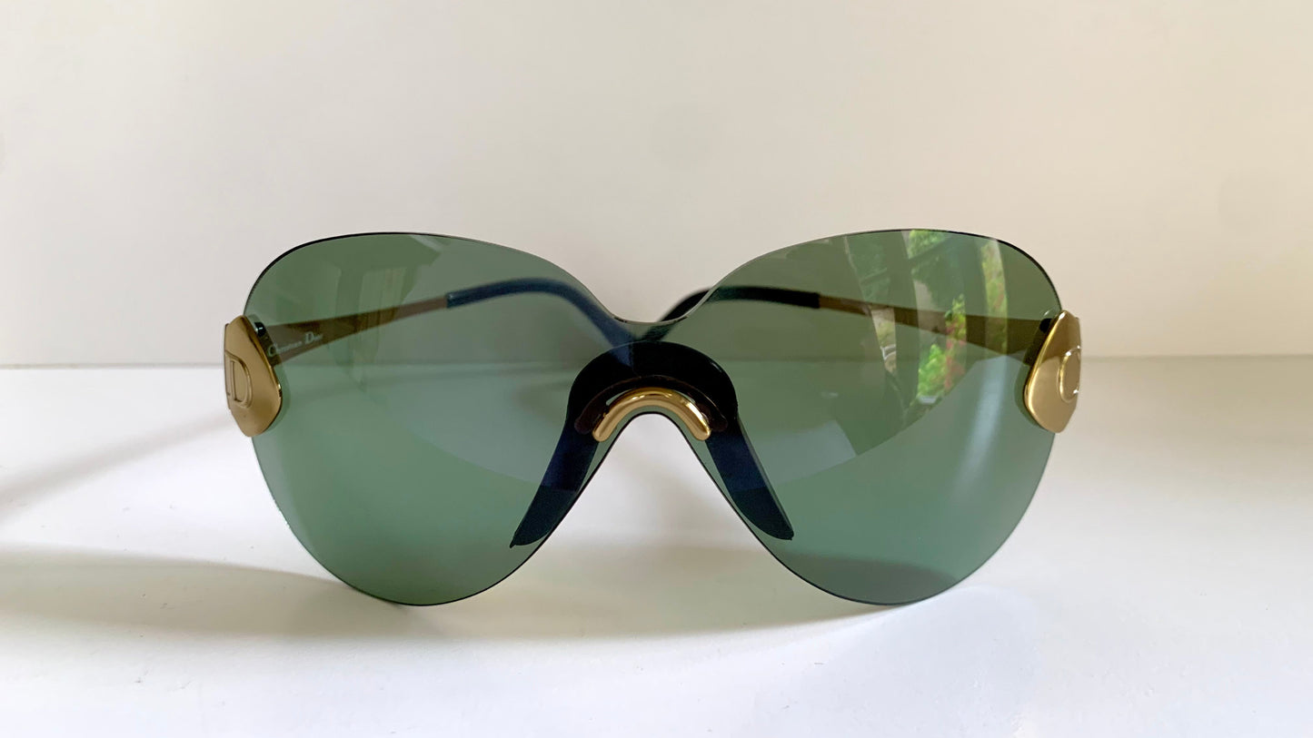 Christian Dior Vintage Sunglasses - 2000 Dior PILOT John Galliano mask gold and green frames