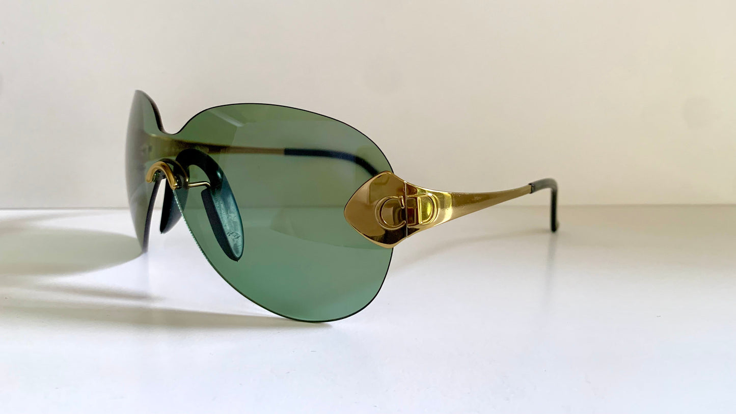 Christian Dior Vintage Sunglasses - 2000 Dior PILOT John Galliano mask gold and green frames