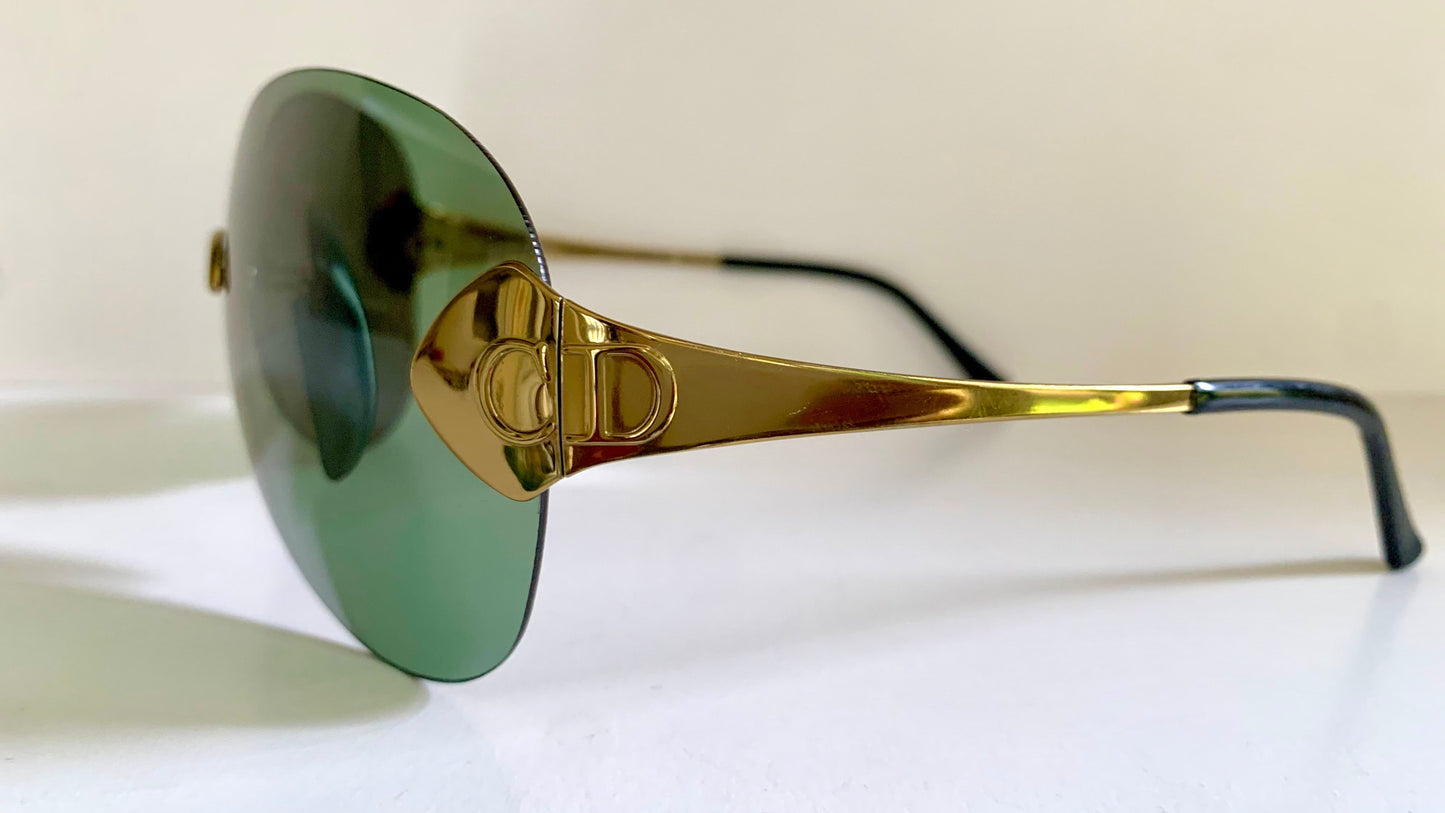 Christian Dior Vintage Sunglasses - 2000 Dior PILOT John Galliano mask gold and green frames
