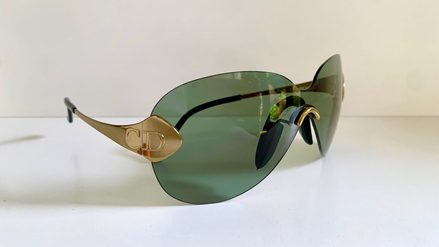 Christian Dior Vintage Sunglasses - 2000 Dior PILOT John Galliano mask gold and green frames