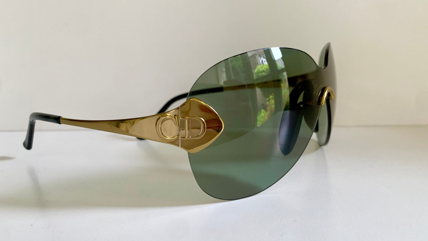 Christian Dior Vintage Sunglasses - 2000 Dior PILOT John Galliano mask gold and green frames