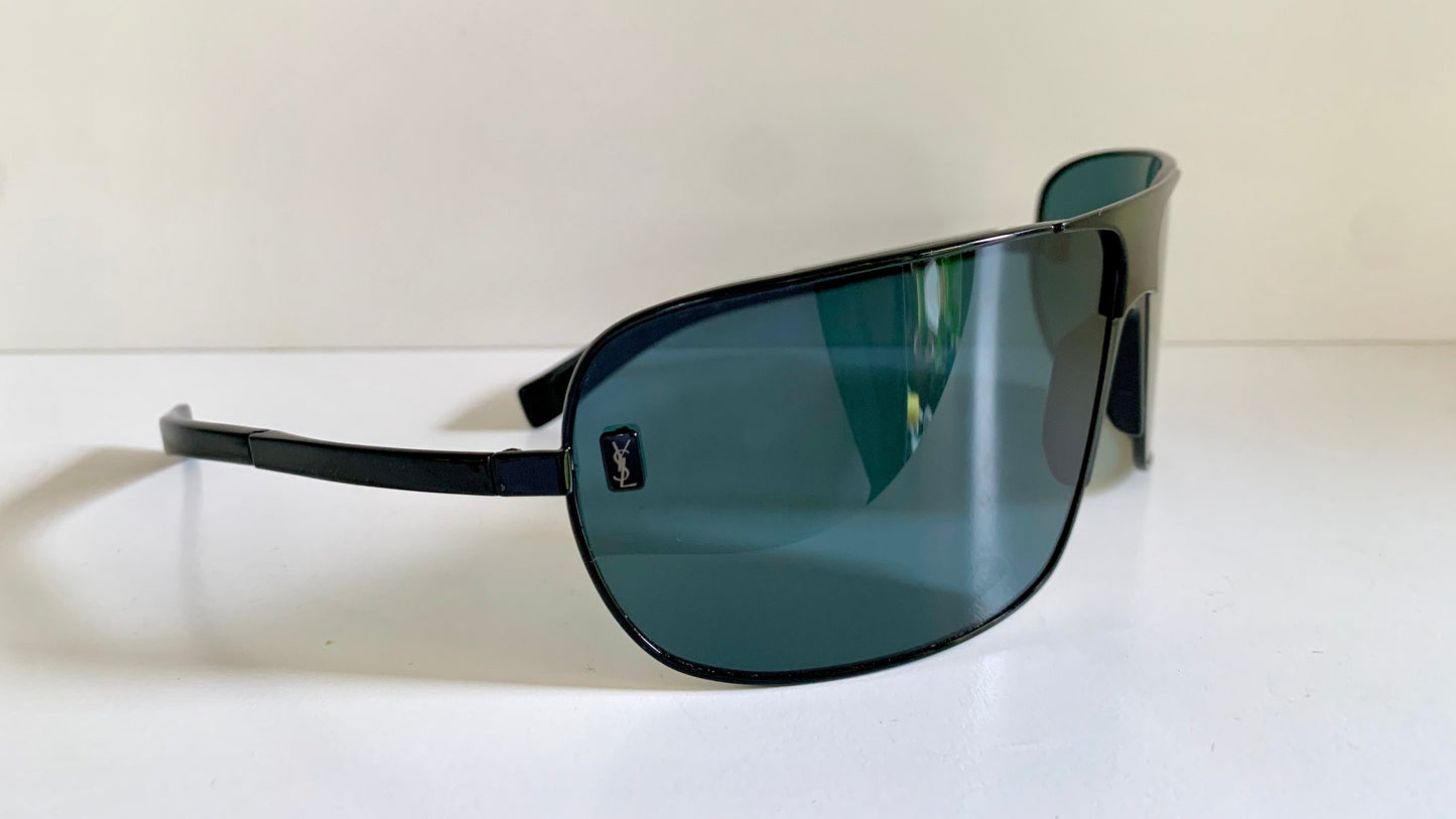 Yves Saint Laurent 00s sunglasses - XXL mask style black and blue frame