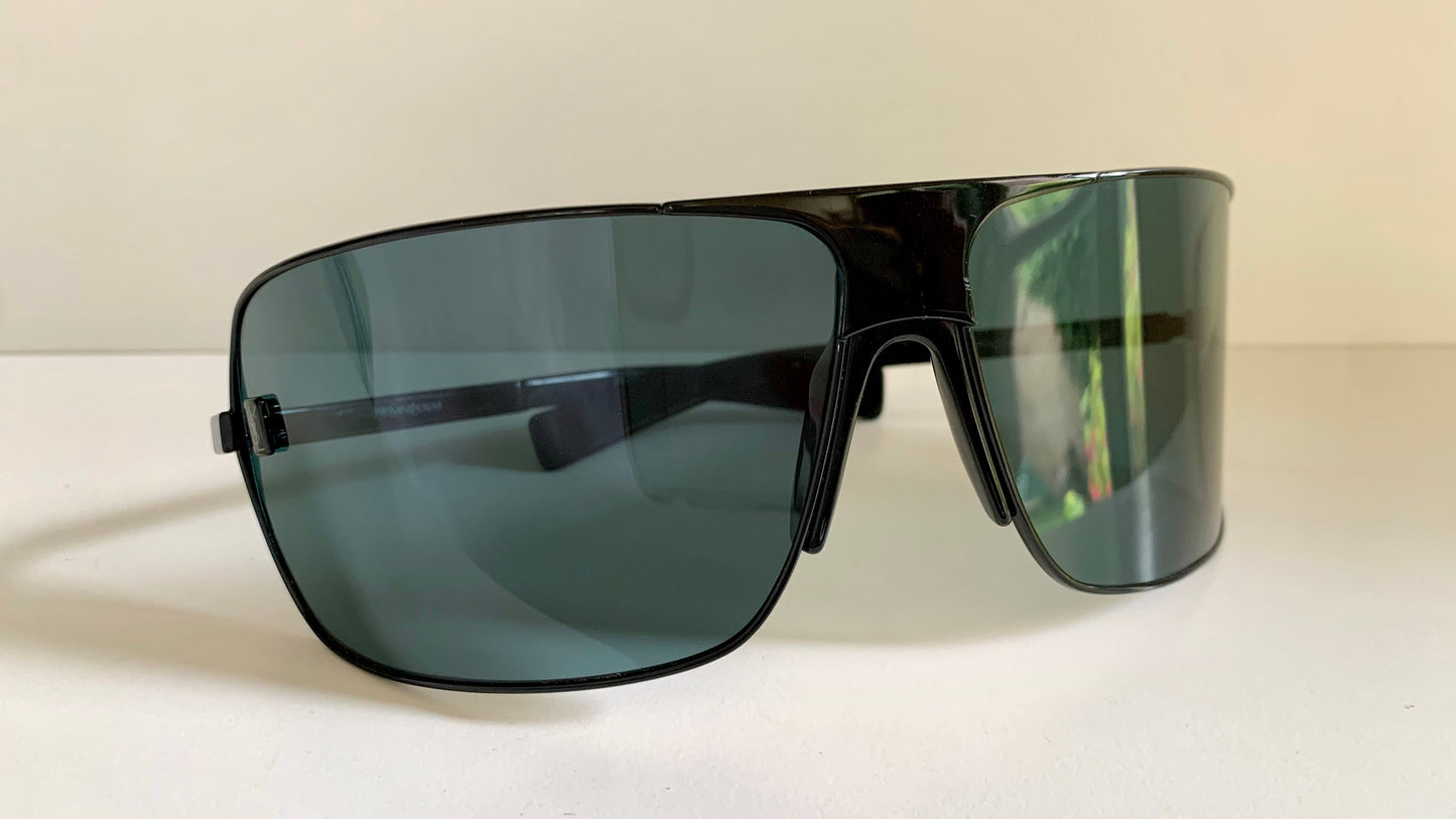 Yves Saint Laurent 00s sunglasses - XXL mask style black and blue frame