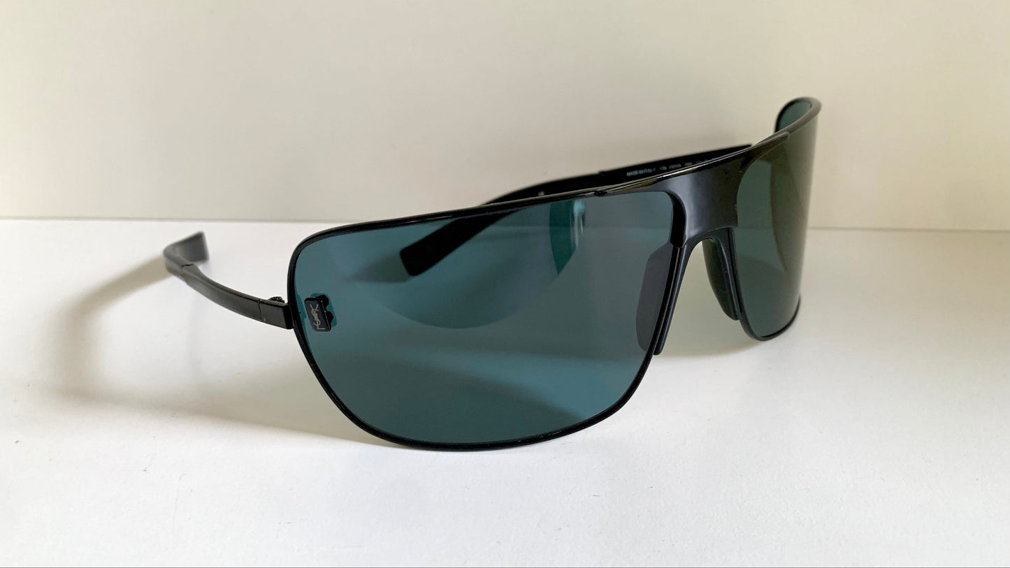 Yves Saint Laurent 00s sunglasses - XXL mask style black and blue frame