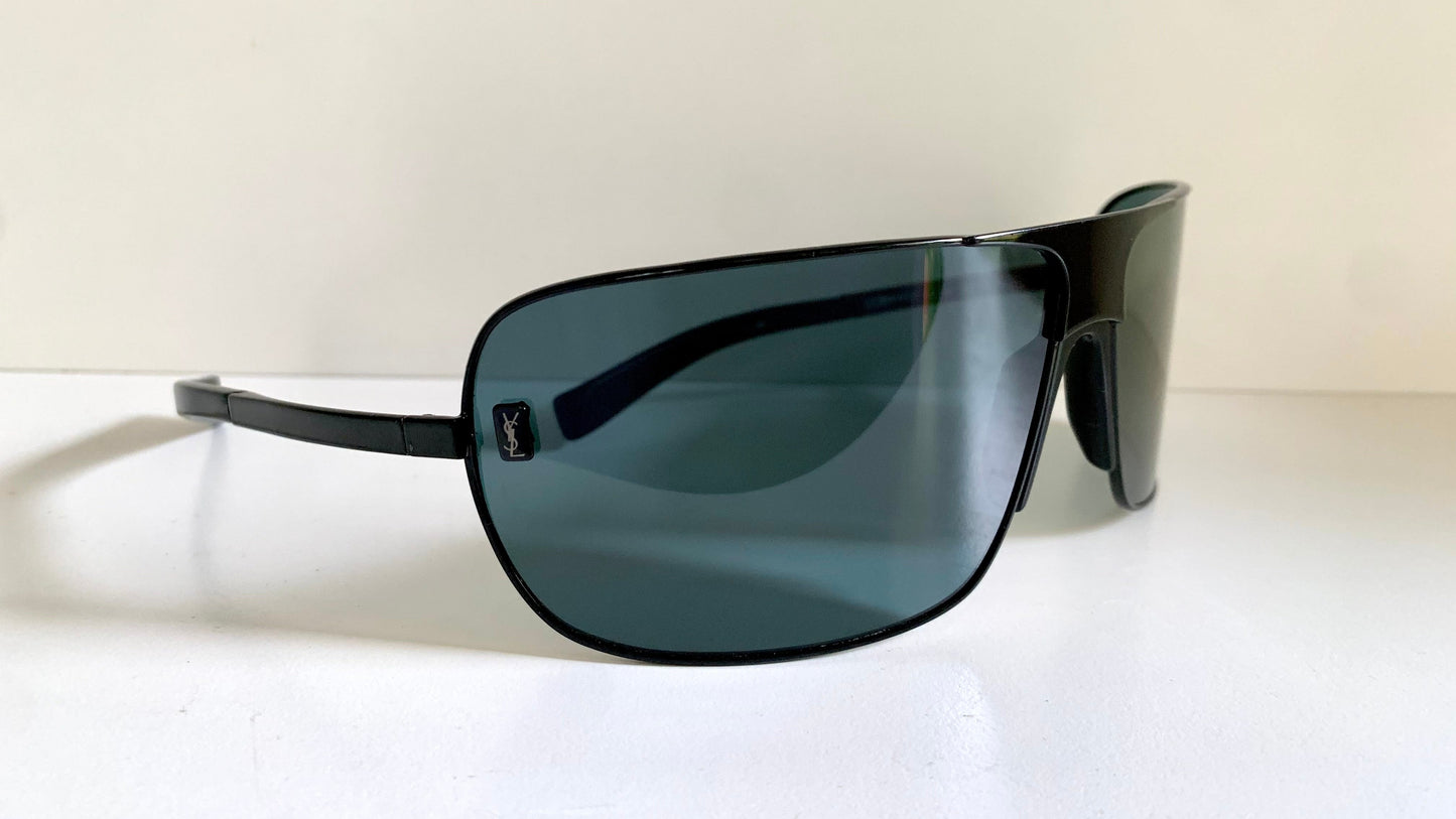 Yves Saint Laurent 00s sunglasses - XXL mask style black and blue frame