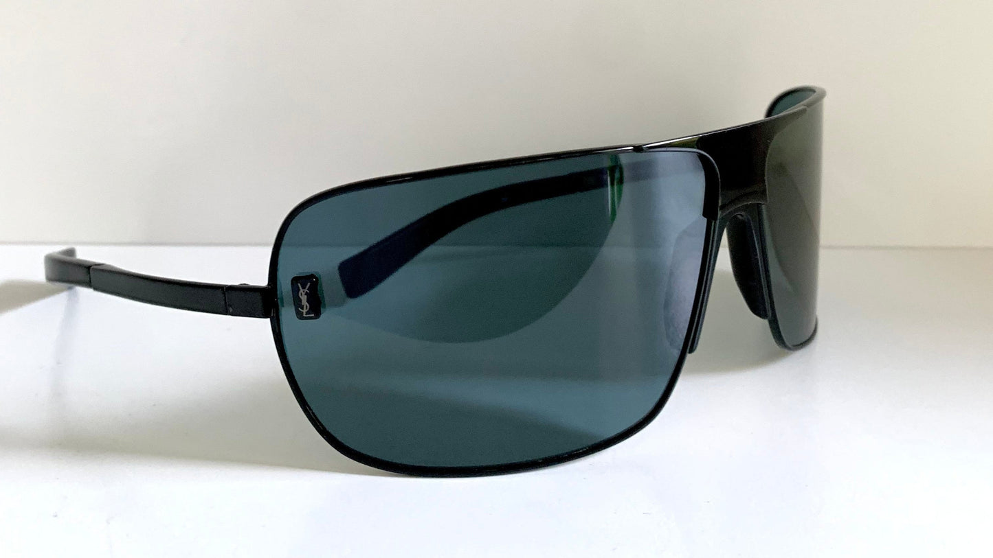 Yves Saint Laurent 00s sunglasses - XXL mask style black and blue frame
