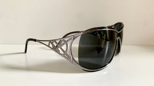 Yves Saint Laurent 00s sunglasses - YSL shield frame with rhinestones logos
