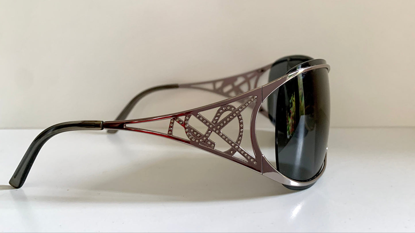 Yves Saint Laurent 00s sunglasses - YSL shield frame with rhinestones logos