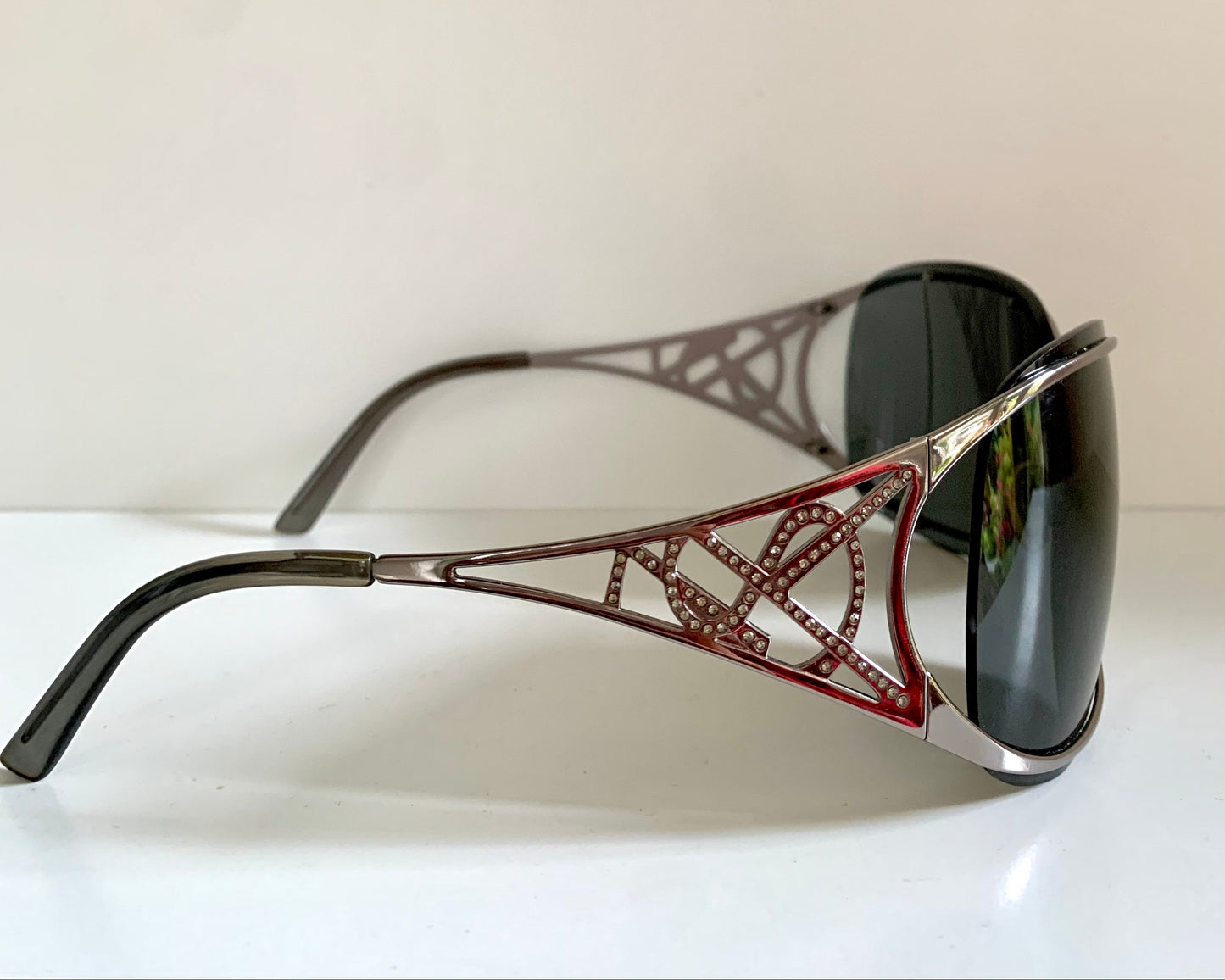 Yves Saint Laurent 00s sunglasses - YSL shield frame with rhinestones logos