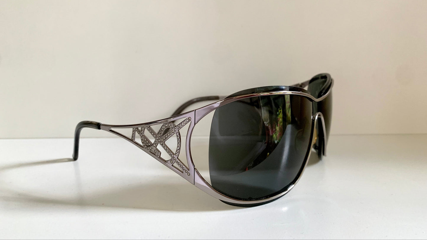 Yves Saint Laurent 00s sunglasses - YSL shield frame with rhinestones logos