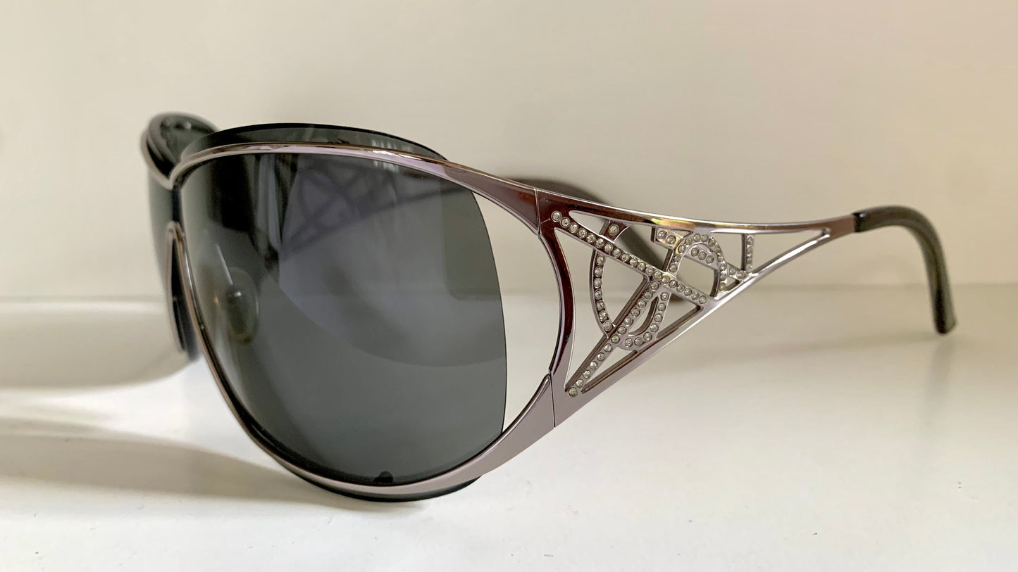 Yves Saint Laurent 00s sunglasses - YSL shield frame with rhinestones logos