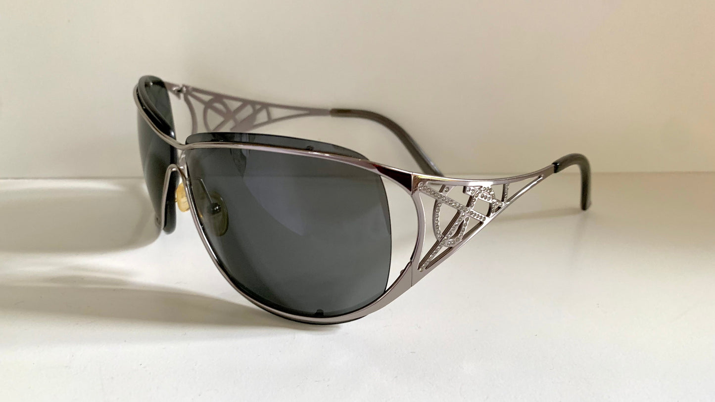 Yves Saint Laurent 00s sunglasses - YSL shield frame with rhinestones logos