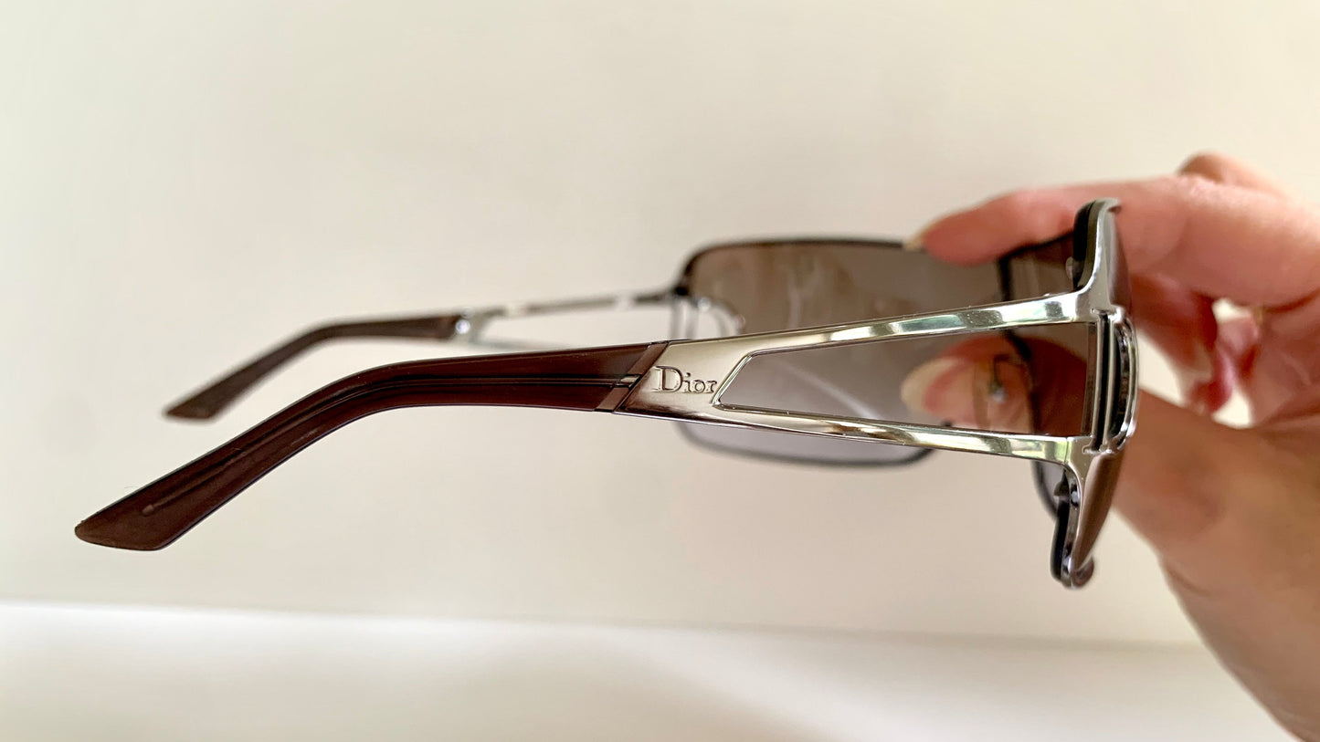 Christian Dior Diorissimo shield sunglasses on a white background