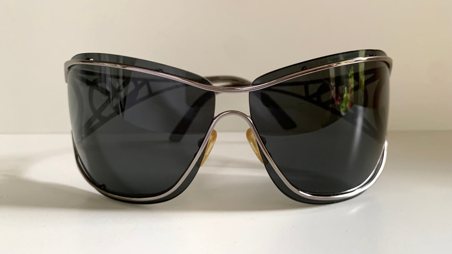 Yves Saint Laurent 00s sunglasses - YSL shield frame with rhinestones logos