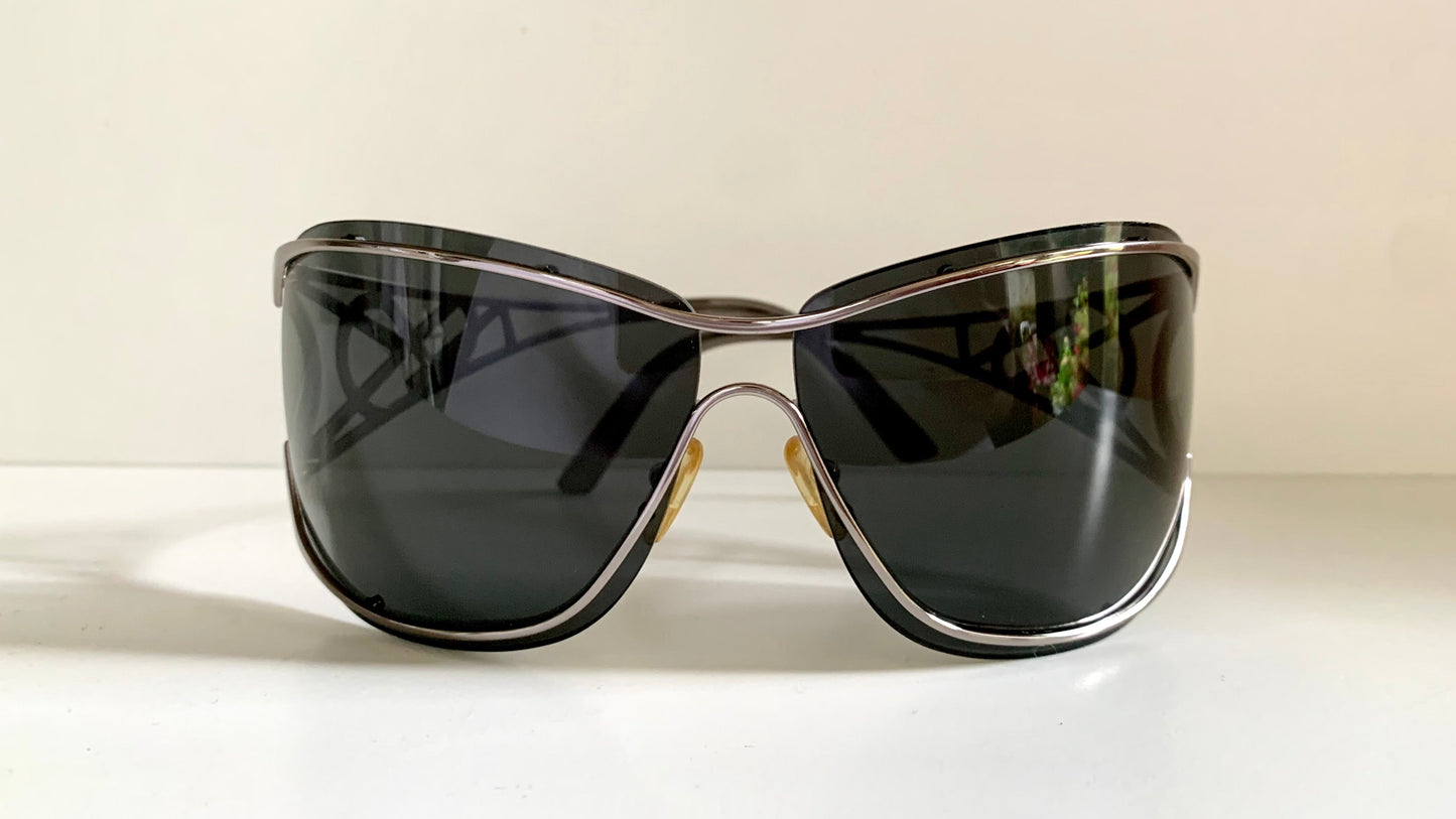 Yves Saint Laurent 00s sunglasses - YSL shield frame with rhinestones logos