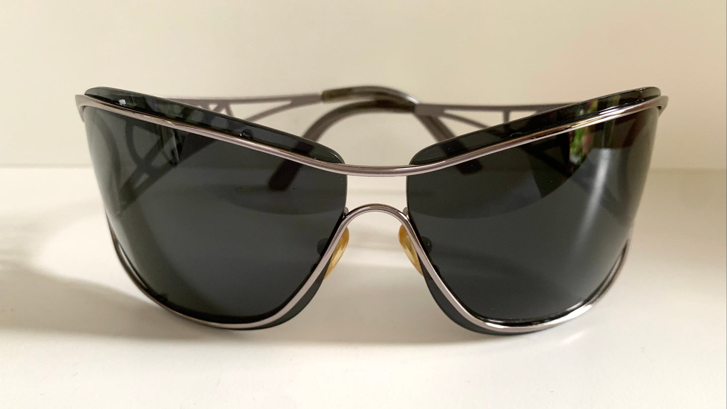 Yves Saint Laurent 00s sunglasses - YSL shield frame with rhinestones logos