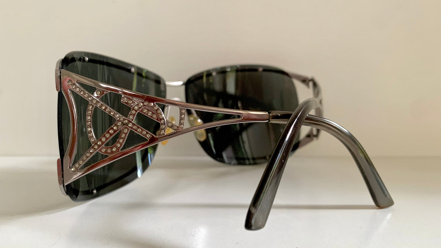 Yves Saint Laurent 00s sunglasses - YSL shield frame with rhinestones logos