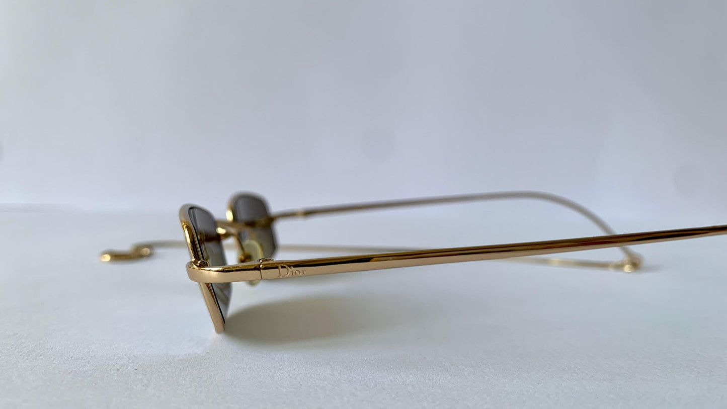 Christian Dior Hanoi vintage sunglasses - golden mirrored lenses with Dior logo charm chain