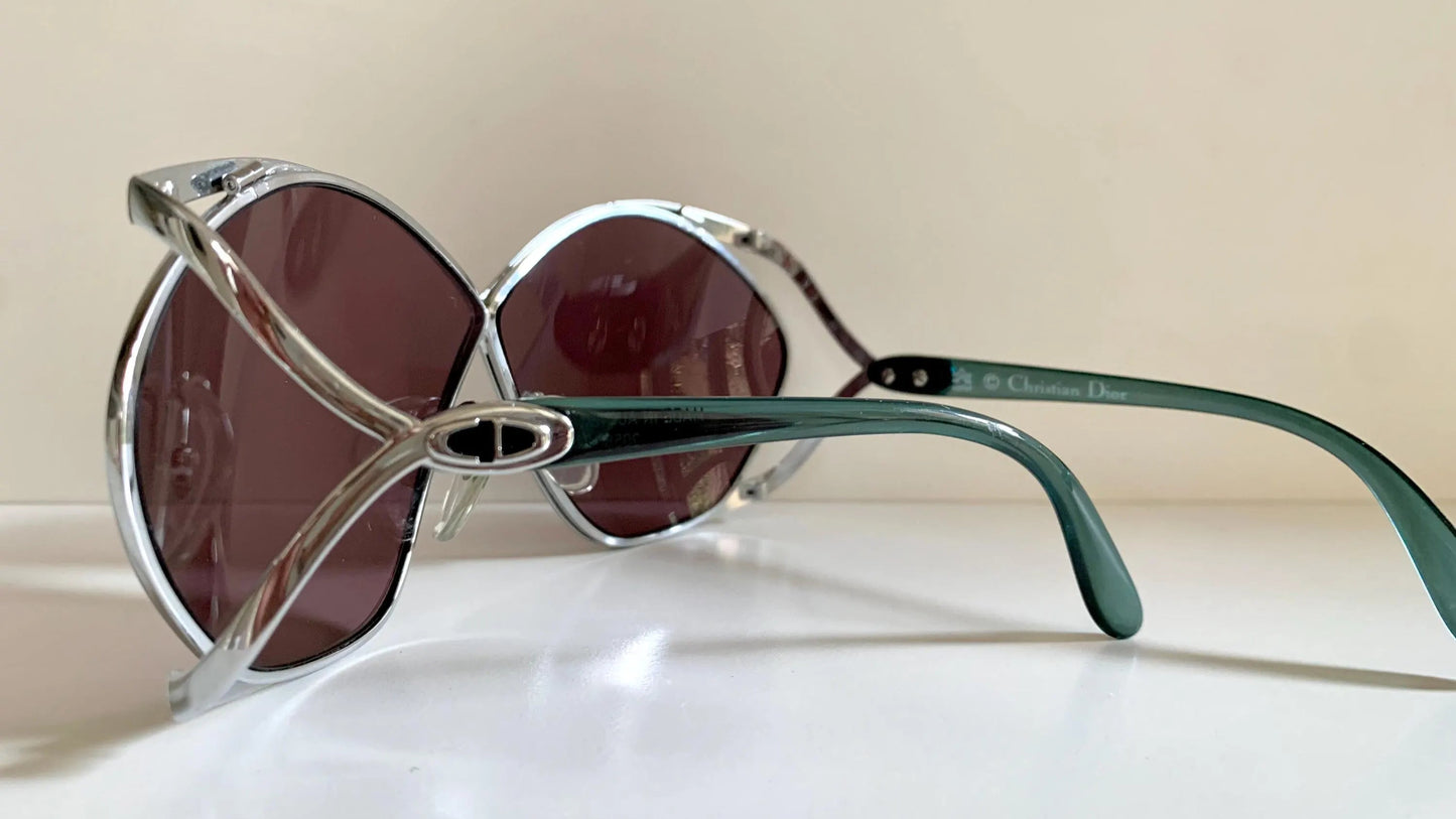 Christian Dior Vintage Sunglasses - 2056 XL silver and green frames